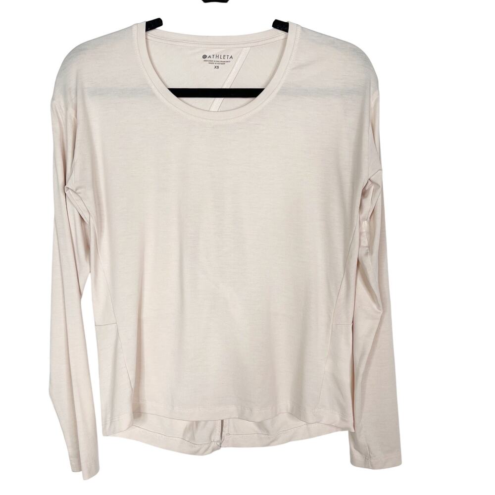 Athleta XSmall Light Pink Essence Twist Long Sleeve Top Crew Neck Keyhole Back